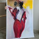 W Malinowej - duży obraz kobiety 100x70