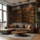 Duży obraz strukturalny dyptyk 2 części 100x100 cm - brązowa abstrakcja