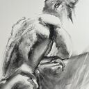Szkic mężczyzny z węgla 100x70 cm - czarno-biała grafika do domu