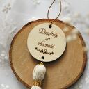 Podziękowanie dla gości na komunię i chrzest - zawieszka boho z chwostem, grawer na drewnie
