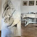 Blue - obraz na płótnie 120x60 cm z motywem kobiety (węgiel i akryl)