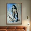 Blue Dress 120x80 - obraz kobiety w niebieskim stylu, inkografia Louka