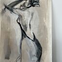 „Lady Beige” - kobieta szkic beżowo-czarny obraz 100x70
