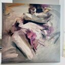 Purple 70x70cm - fioletowy obraz nad łóżko w technice mieszanej