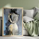 Kobieta - duży obraz w tonach błękitu i beżu 50x70