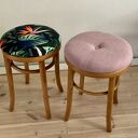 Taboret tapicerowany Thonet B302/46 - odnowiony welur i gięte drewno