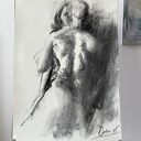 Lovers - obraz do sypialni 50x70 ze szkicem węglem (para kochanków)