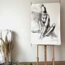 Lady 100x70 - kobiecy szkic węglem do salonu i sypialni