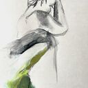 Green 50x70 - kobiecy szkic w zieleni