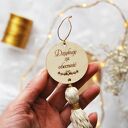 Podziękowanie dla gości na komunię i chrzest - zawieszka boho z chwostem, grawer na drewnie