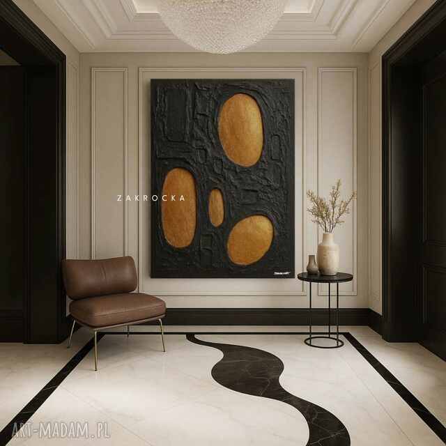 FUTURE DESIGN obraz nowatorski z mocna strukturą czarno złoty 80x120cm
