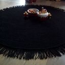 Dywan Classic Black z frędzlami 160 cm - czarny ze sznurka bawełnianego (dwustronny)