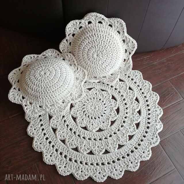 Komplet - dywan 80cm i 2 poduszki 40cm ze sznurka bawełnianego