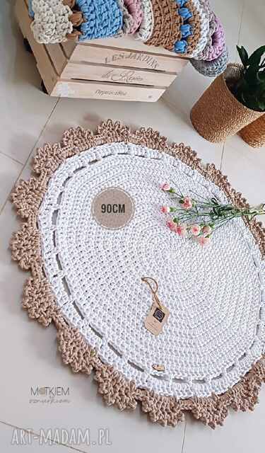 Dywan ze sznurka okrągły 90cm z koronką