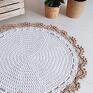 sznurkowy beżowe ze okrągły 80cm z koronką dywany ze dywan ze sznurka bawełnia