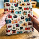 Wodoodporny pokrowiec na książkę, tablet i planer - ręcznie szyty, w retro aparaty
