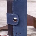 Skórzane etui na klucze z grawerem, kolor niebiesko - szary