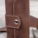 Skórzane etui na klucze z grawerem, kolor brązowy