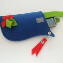 Etui na Telefon - Niebieskie z Czerwonym Kwiatkiem