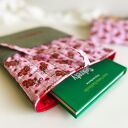 Etui na książkę w pomidorki - ręcznie szyte, z haftem „My happy place”