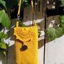 torebka na lato etui telefon szydełkowe, z paseczkiem, mini - żółty