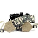 Pasek do aparatu z kolorowej taśmy Moro z beżem dla fotografa