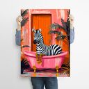 Zebra w różowej wannie - plakat A3 do łazienki