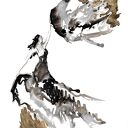 „Taniec z jedwabnymi wachlarzami” - grafika ręcznie malowana i złocona 40x50 cm