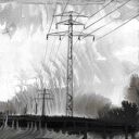 Grafika z cyklu „Pejzaże industrialne” malowana ręcznie 21 x 30 cm