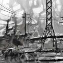 Grafika z cyklu „Pejzaż industrialny” malowana ręcznie „Energia” - 50x40 cm