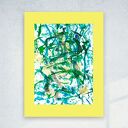 Minimalistyczna abstrakcja 30x40 cm - rysunek w żółci, turkusie i złocie