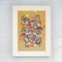 Abstrakcyjna grafika w ciepłych kolorach - ręcznie malowany obraz 30x40 do salonu
