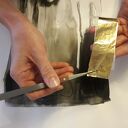 Grafika z cyklu "Uniwersum" malowana i złocona ręcznie o wymiarach 50cm x 35cm; abstrakcja