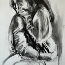Szkic pary 50x70 cm z węgla - obraz nad łóżko Louka