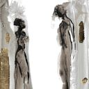 Grafika z cyklu "Jestem" - dyptyk malowany i złocony ręcznie o wymiarach 2 x (30cm x 40cm)