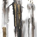 „Obecność” - ręcznie malowana i złocona grafika 30x21 cm