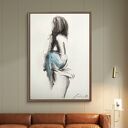 Blue - 100x70 cm: kobieca grafika nad łóżko z węglem i błękitnym pastelem