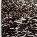 Linoryt "Poranek w namorzynach" grafika, obrazek