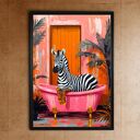 Zebra w różowej wannie - grafika na plakacie na A3
