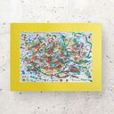 Ręcznie malowana abstrakcyjna grafika Annasko 30x40 cm na ciepłym żółtym tle