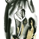 „Lovers” - ręcznie malowana i złocona grafika abstrakcyjna 30x21 cm