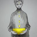 "Medytacja" akwarela z dodatkiem złotego tuszu - harmonia, równowaga wewnętrzna, spokój