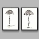 Minimalistyczna grafika Rain w czerni i bieli - rysunek tuszem 21x29,7 cm