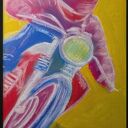 Plakat A3 Motocyklista - reprodukcja pasteli suchych Justyny Jaszke