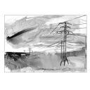 Autorska grafika „Pejzaże industrialne” malowana tuszem - black ink art 30x21 cm