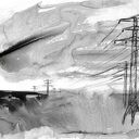 Autorska grafika „Pejzaże industrialne” malowana tuszem - black ink art 30x21 cm