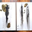 Dyptyk „Obecność” 2 x 30 x 50 cm - złocona grafika ręcznie wykonana - zamówienie specjalne