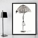 Minimalistyczna grafika Rain w czerni i bieli - rysunek tuszem 21x29,7 cm