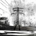 Pejzaże industrialne - grafika black ink art ręcznie malowana 30 x 21 cm