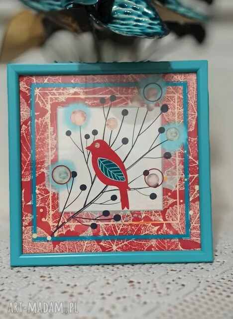 Jesienny obrazek "Ptaszek na gałęzi" IV